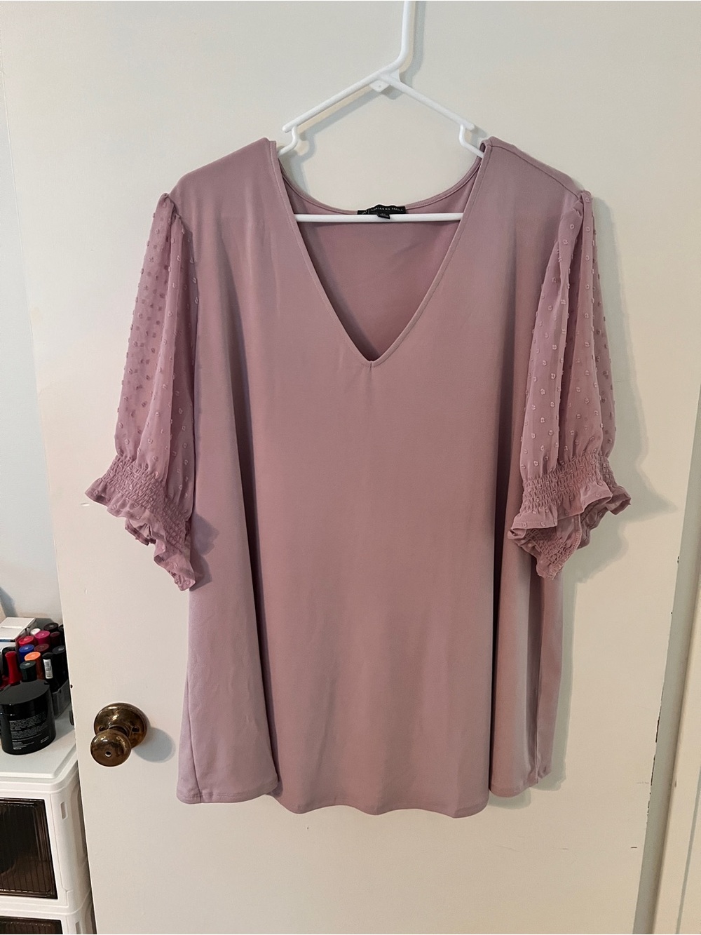 Adrianna Papell Mauve V-Neck Puff Sleeve Tunic